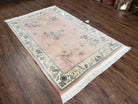 Chinese Carving Rug 3'9" x 5' 9", Vintage Handmade Art Deco Rug 90 Line Carpet, 4x6, Pink Cream Teal, Flowers Butterflies, Pretty, Soft Pile - Jewel Rugs