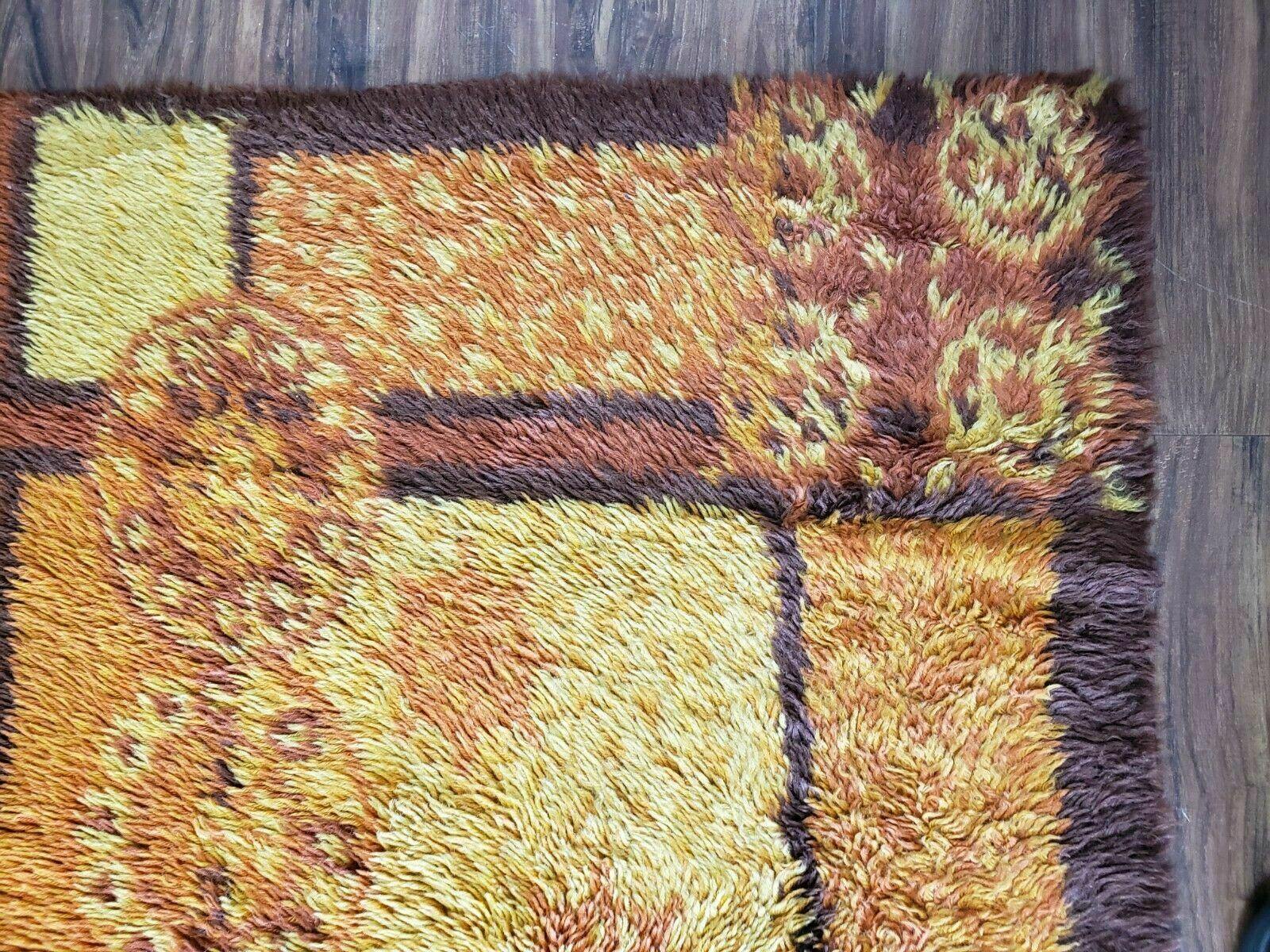 3' X 5' 3" 1960s Danish Ege Rya Shag DeLuxe Rug Mid-Century Modern Yellow Orange - Jewel Rugs