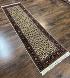 Indo Persian Runner Rug 2.6 x 8.4, Allover Herati Design Cream and Maroon, Vintage Wool Hand Knotted Handmade Indian Runner Rug, Hallway Rug - Jewel Rugs