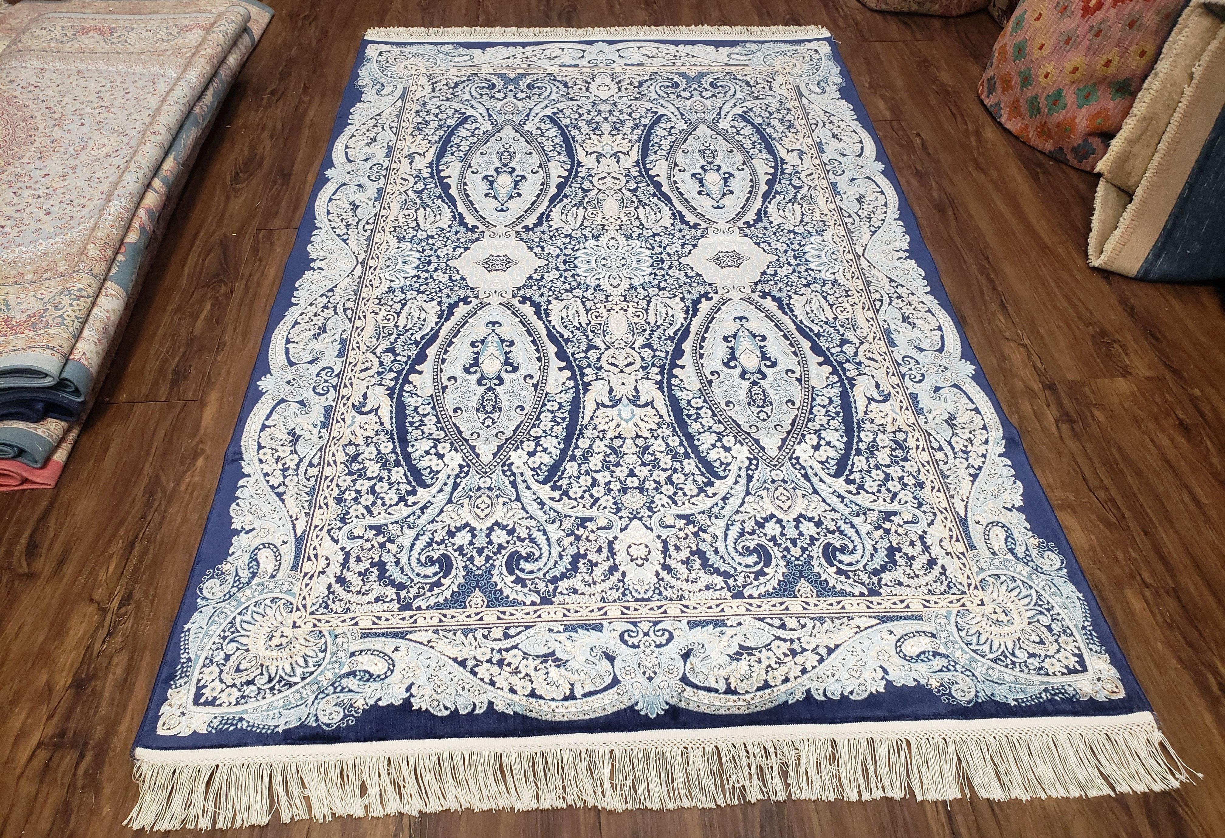 4x6 Silk Carpet Blue, Light Blue Very Fine Area Rug 4 x 6, Oriental Rug, Bamboo Silk, Turkish Rug, High Quality, Super Soft - Jewel Rugs