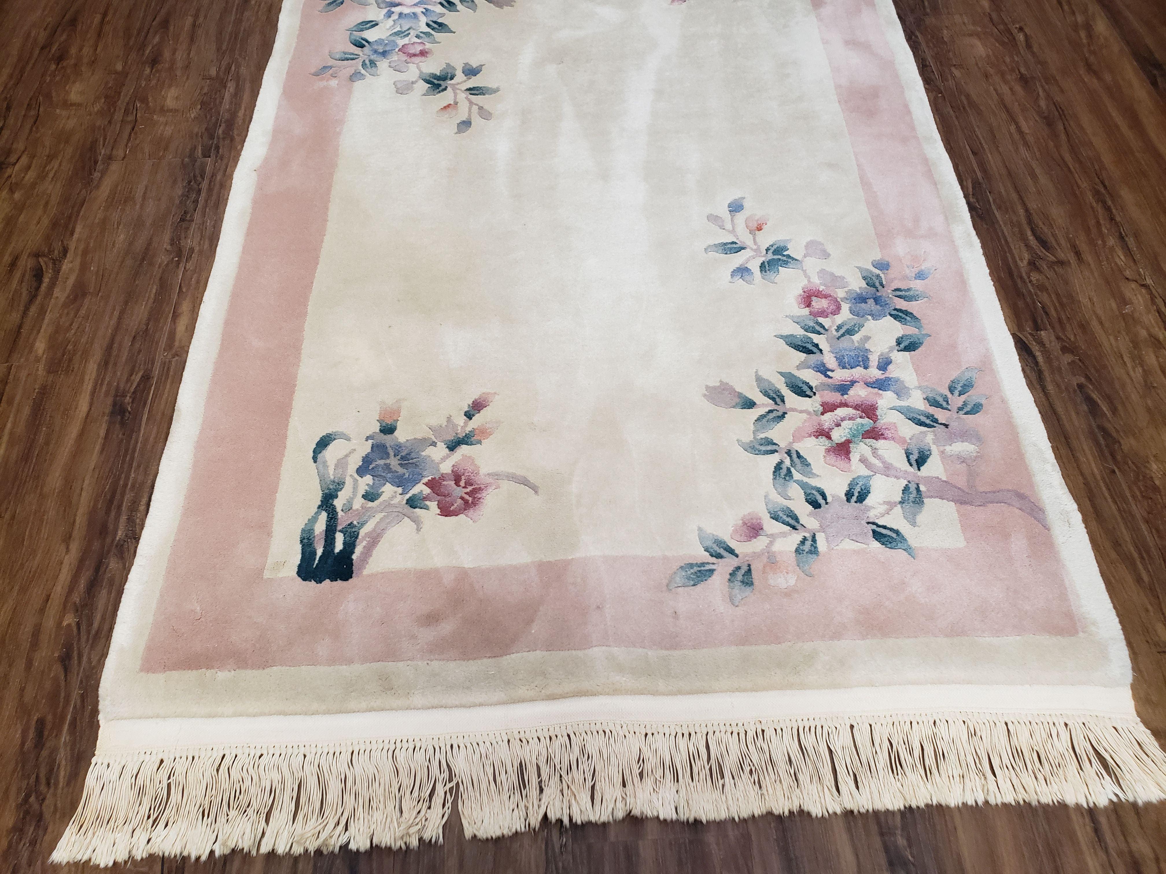 4x6 Handmade Chinese Wool Area Rug 90 Lines Carpet Art Deco Rug Ivory Beige Pink - Jewel Rugs