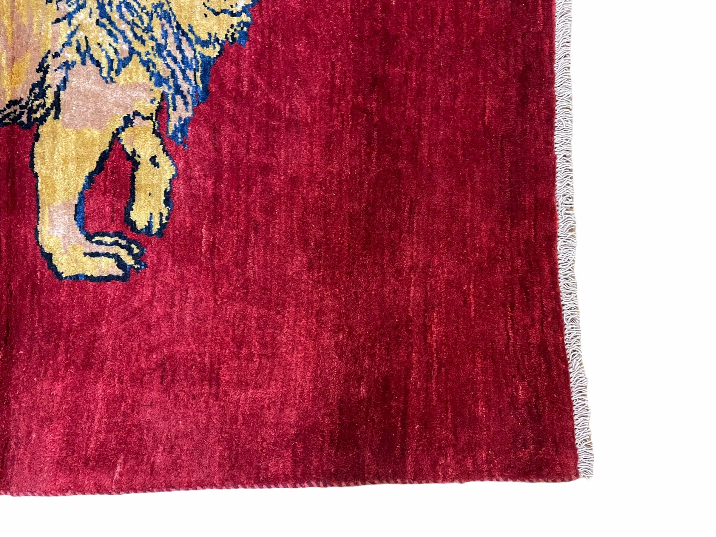 3.5 X 5 Handmade New Vintage Rug Zagros Mountain Wool Lion Red Vegetable Dyes - Jewel Rugs