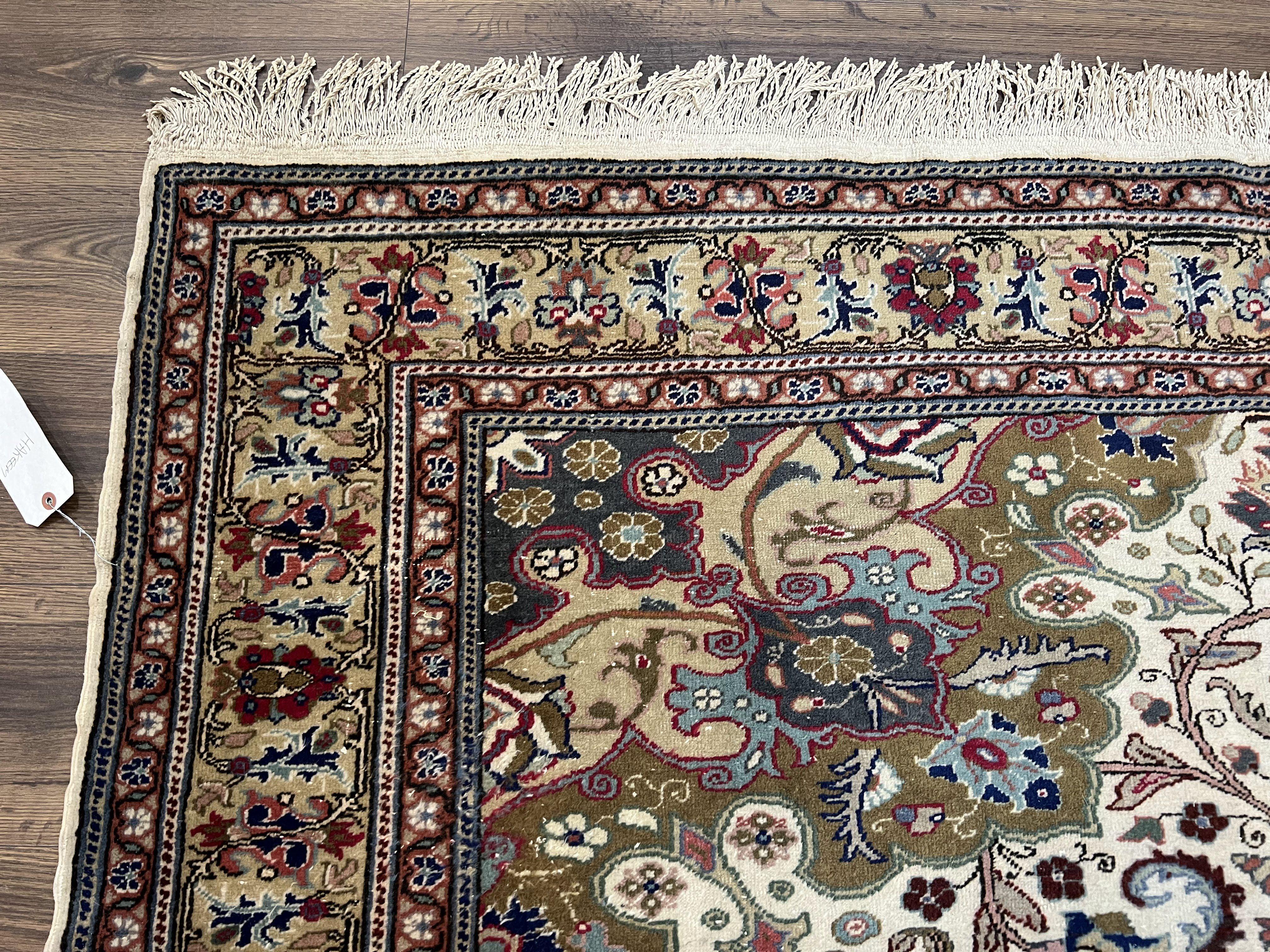 Turkish Sivas Rug 7x9, Vintage Wool Hand-Knotted Carpet, Ivory Cream Purple Tan, Floral Medallion Rug, Fine Oriental Carpet, Medium Size Rug - Jewel Rugs
