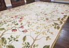 Ivory Chinese Needlepoint Rug 10.8 x 16, Wool Handwoven Carpet, 10x16 - 11x16 Large Room Sized Living Room Flatweave Rug, Dining Room Rug - Jewel Rugs