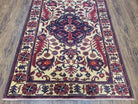 Vintage Small Afghan Tribal Area Rug 3x4 - 3x5, Wool Hand-Knotted Ivory Red Balouchi Floral Carpet, Handmade Oriental Entryway Rug Medallion - Jewel Rugs