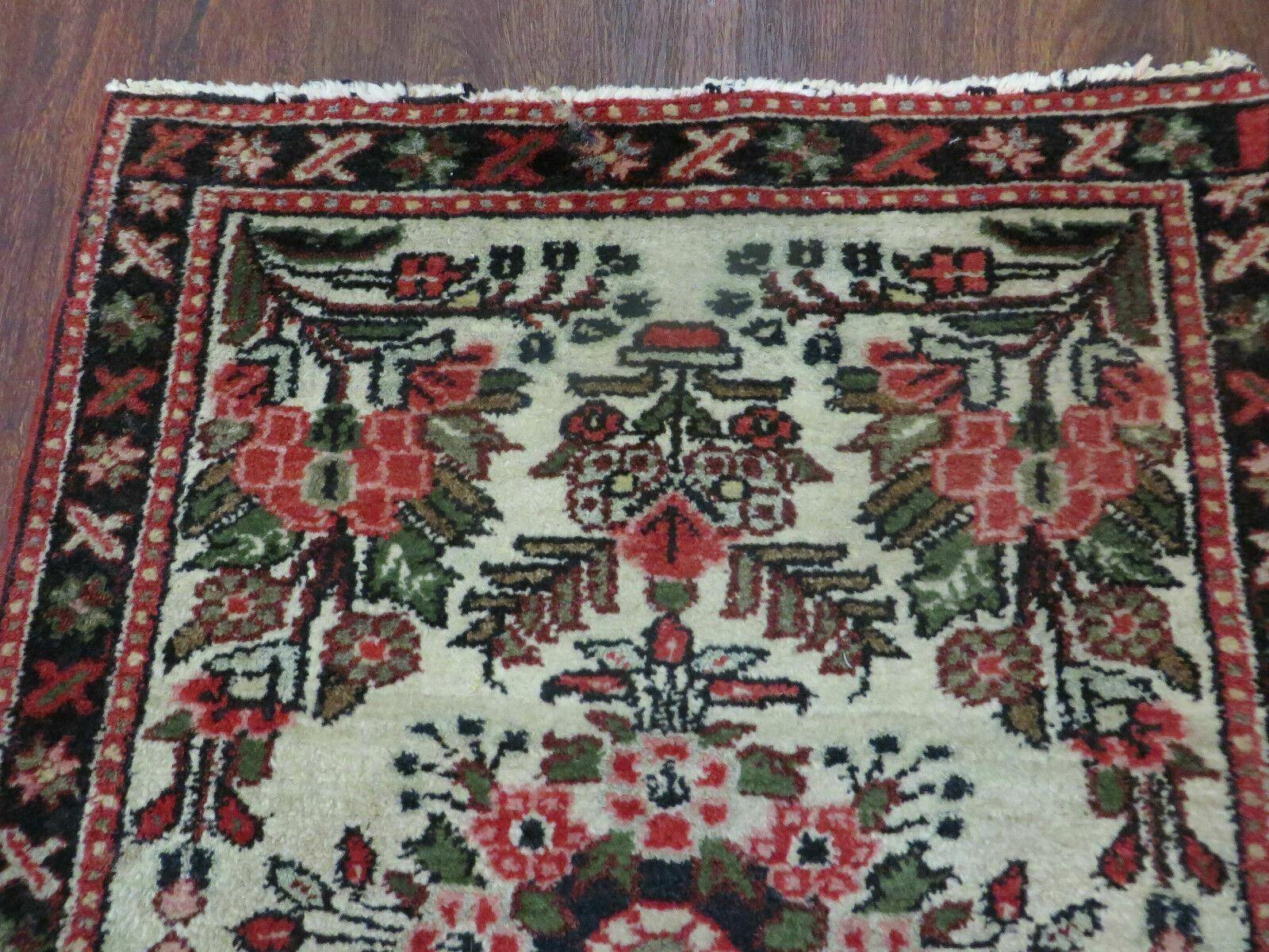 Small Persian Rug 2 x 2.5, Tiny Persian Hamadan Carpet, Cream Red, Floral Medallion, Vintage Wool Rug, Handmade Hand-Knotted Oriental Rug - Jewel Rugs