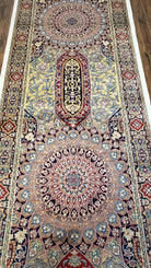 Silk Runner Rug 11.5 ft Long, 11 ft Runner, 12 ft Runner, Bamboo Silk, Turkish Carpet, Domes, Traditional Design, New, 2' 8" x 11' 6" - Jewel Rugs