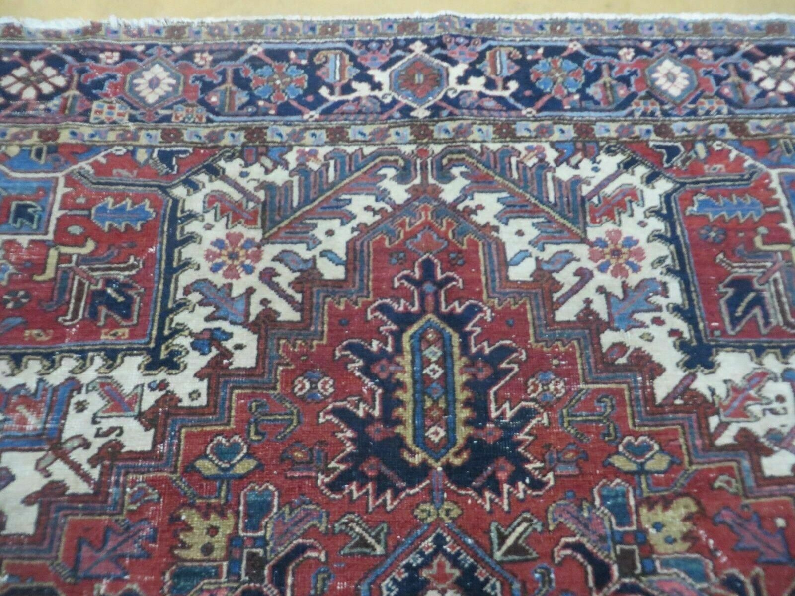 6'7" X 9' Antique Handmade India Geometric Oriental Wool Rug Organic Red Blue - Jewel Rugs