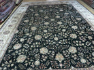 9' X 12' Vintage Handmade Chinese Allover Oriental Wool & Silk Black and Beige Border Area Rug - Jewel Rugs