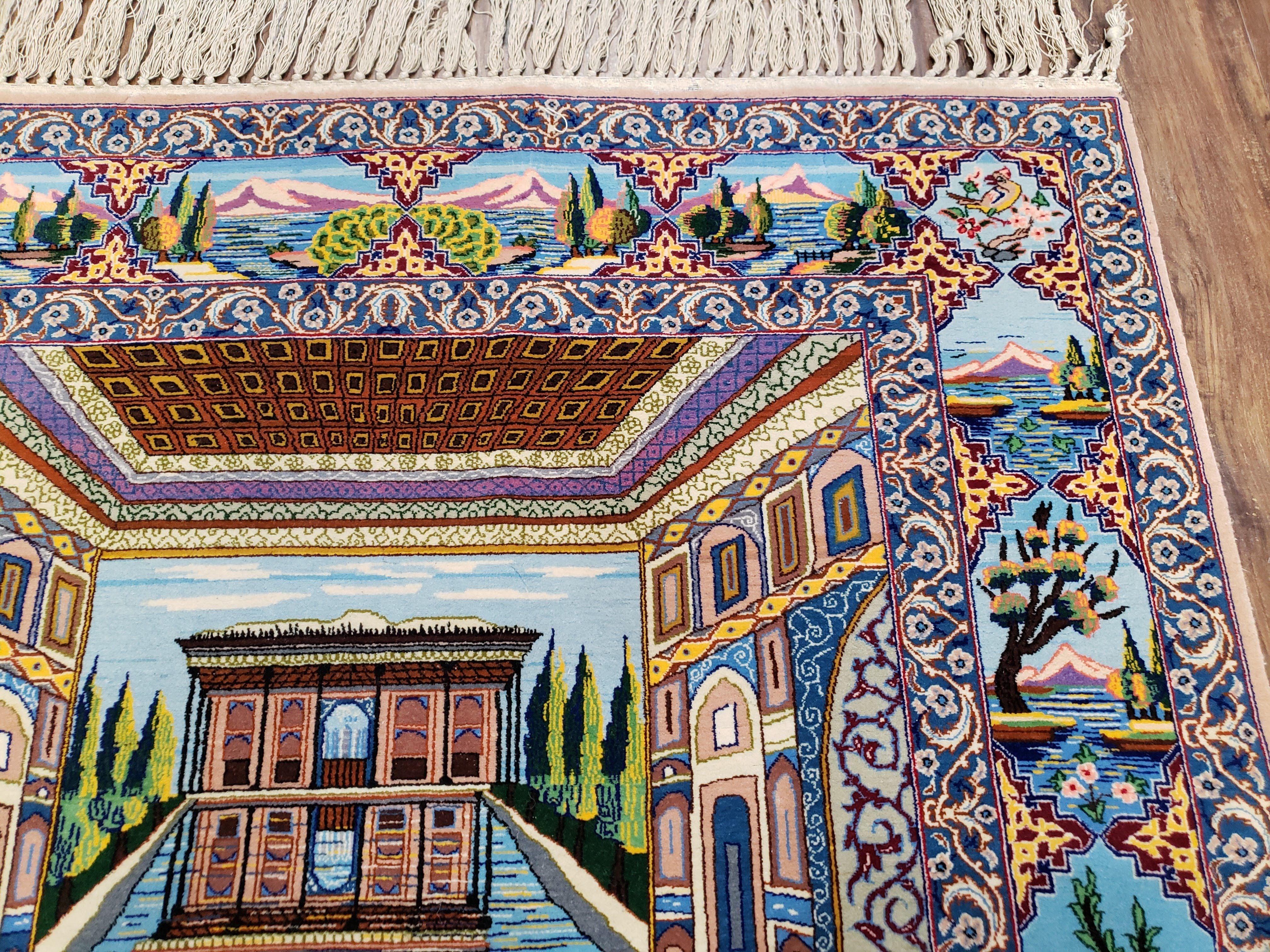 Persian Isfahan Pictorial Rug 3x5 – Kork Wool on Silk - Jewel Rugs