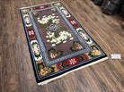 Chinese Art Deco Rug 3 x 5.5 with Animal Pictorials, Vintage Chinese Peking Wool Area Rug, Dark Puce Maroon Ivory, Hand Knotted Soft Carpet - Jewel Rugs