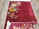 Small Chinese Art Deco Rug, Maroon Art Deco Carpet 2x4 Rug, Floral Nichols Rug, Peking Rug, Antique Deco Asian Decor, Handmade, Wool, Pair A - Jewel Rugs