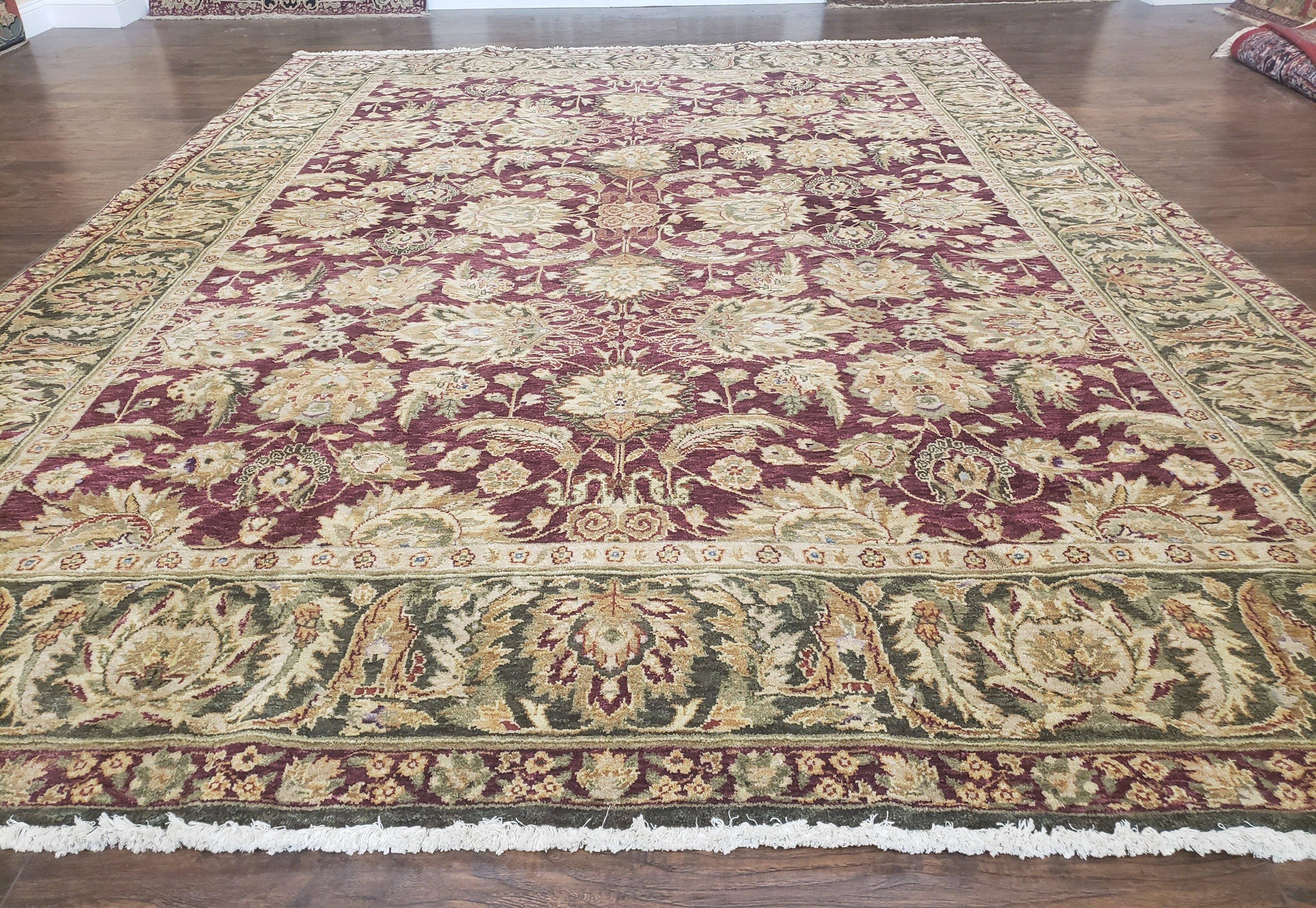 Room Sized Indian Agra Rug 9.9x12, Wool Hand-Knotted Mauve Taupe & Beige Oriental Carpet, 10x12 Traditional Farmhouse Living/Dining Room Rug - Jewel Rugs