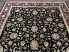 Indo Persian Rug 8x10, Black and Maroon Floral Allover Wool and Silk Oriental Carpet 8 x 10 ft, Hand Knotted Traditional Vintage Room Sized - Jewel Rugs