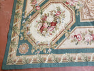 9x12 Needlepoint Rug Flatweave Carpet Aubusson Rug One-of-a-Kind Hand-Knotted Wool Rug Living Room Rug Vintage Floral Pattern Green & Beige - Jewel Rugs