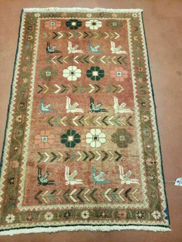 2' 7" X 4' 2" Antique Handmade Turkish Wool Rug Veg Dye Bird Fly - Jewel Rugs