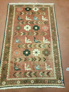 2' 7" X 4' 2" Antique Handmade Turkish Wool Rug Veg Dye Bird Fly - Jewel Rugs