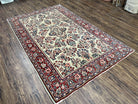 Vintage Persian Sarouk Carpet 4.2 x 6.8, Light Colored Field, Wool Persian Rug 4x7, Hand-Knotted Rug, Allover Floral Pattern, Cream Red Blue, Nice - Jewel Rugs