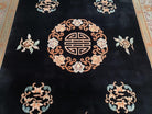 Vintage Chinese Art Deco Area Rug 5' 7" x 8' 3", Black & Gray Hand-Knotted Wool Carpet, Traditional Asian/Oriental Carpet, Flowers Soft Pile - Jewel Rugs