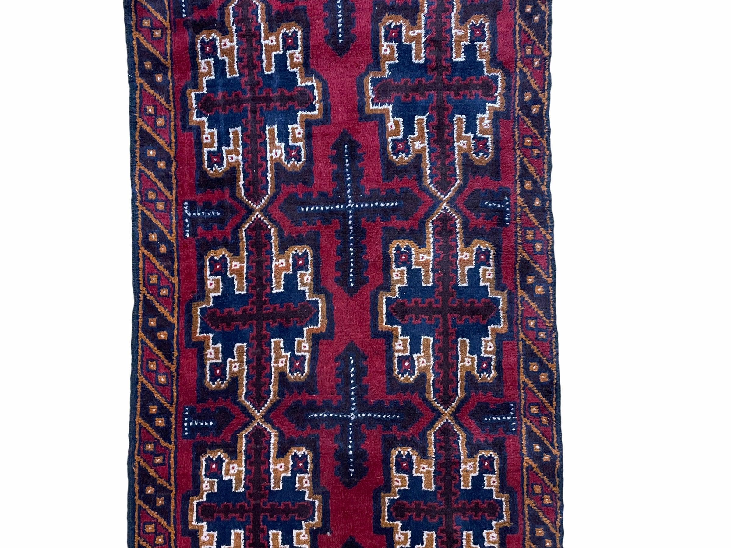 2' 7" X 4' 6" Vintage Handmade Tribal Wool Rug Balouchi Rug Afghan Rug Red Blue - Jewel Rugs