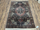 Antique Persian Sarouk Farahan Rug 4.4 x 6.7, Collectible Persian Carpet, Very Fine 1880s Late 19th Century Rug, Floral Medallion, Black Red Oriental Rug - Jewel Rugs