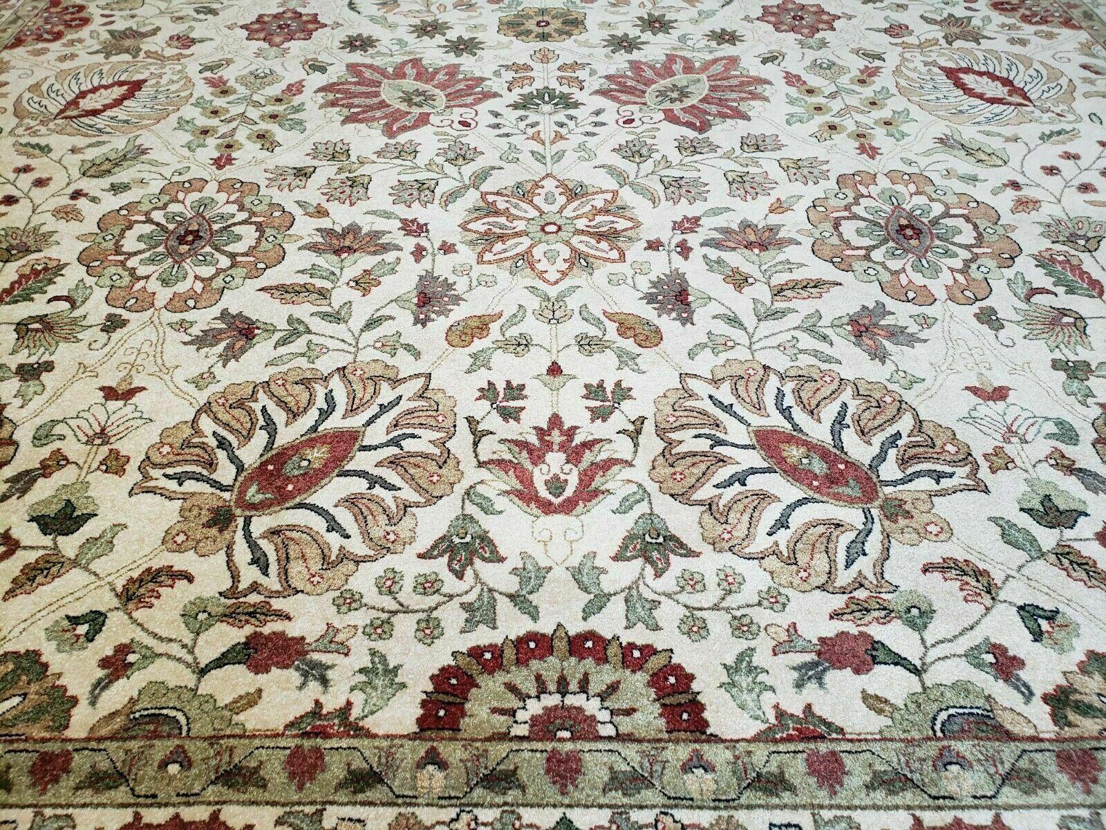 12' X 15' One-of-a-Kind Indian Hand-Knotted Wool Rug Hand Made Floral Ivory Nice - Jewel Rugs