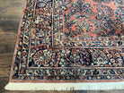 1920s Antique Persian Rug 9x12, Red Blue Hand Knotted, Allover Floral Pattern, High Quality, Room Sized Oriental Carpet, Wool, Collectible - Jewel Rugs