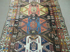 Antique Persian Runner Rug 3.7 x 9, Persian Shiraz Khamesh Rug, Geometric Medallions, Black Multicolor Hand Knotted Wool Hallway Rug, Tribal Animal Motifs, 9ft Runner - Jewel Rugs