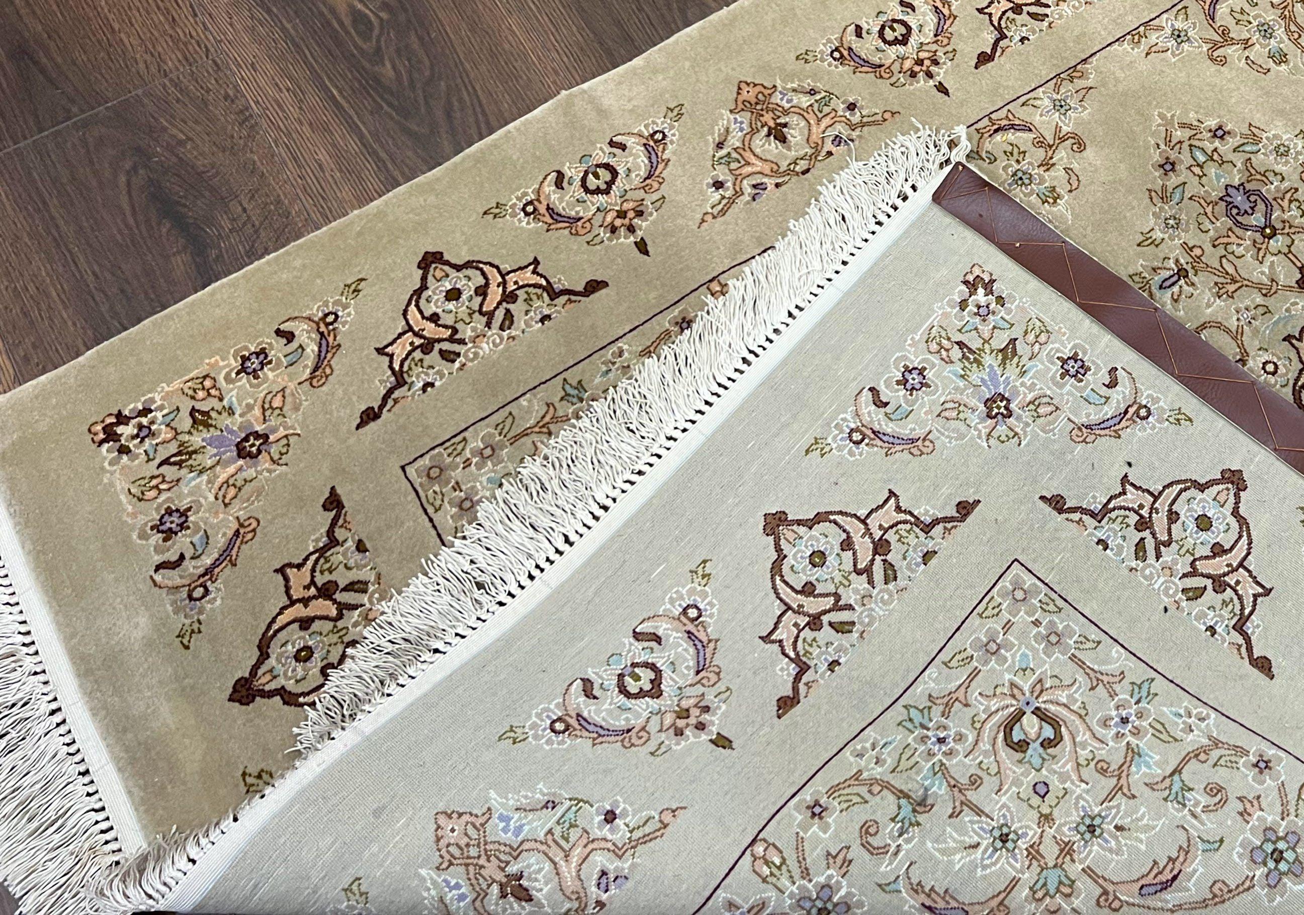 Very Fine Persian Isfahan Rug 3x5 ft with Signature, Kork Wool on Silk Foundation, Gray-Taupe Vintage Hand Knotted Oriental Carpet, 60 Raj 460 KPSI - Jewel Rugs