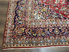 Persian Kashan Rug 9x12, Red Navy Blue, Allover Floral Medallion & Corner Design, Handmade Wool Oriental Carpet, Semi Antique Traditional Carpet - Jewel Rugs