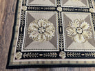 Needlepoint Runner Rug 3x11 English Floral Panel Design Rug, Flatweave Runner Rug, Chinese Runner Rug, Black Beige Wool Hand-Woven Vintage - Jewel Rugs