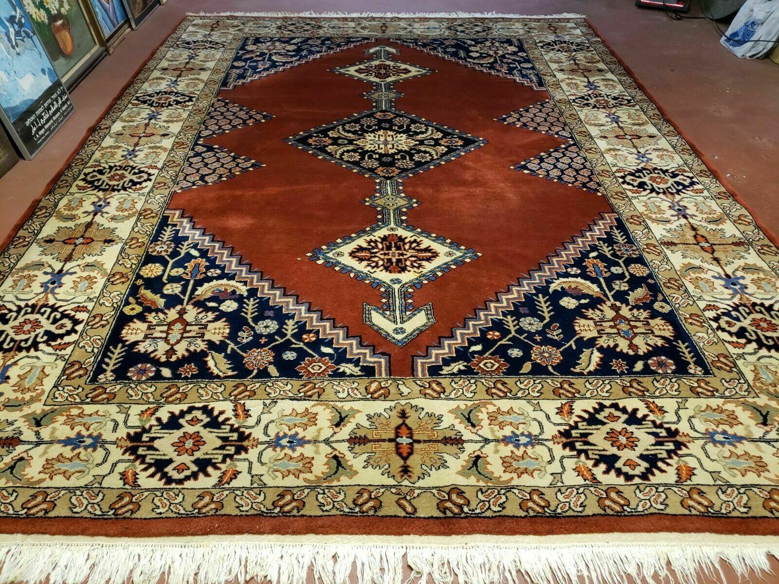 9' X 12' Vintage Fine Handmade India Oriental Wool Rug Hand Knotted Nice Red - Jewel Rugs