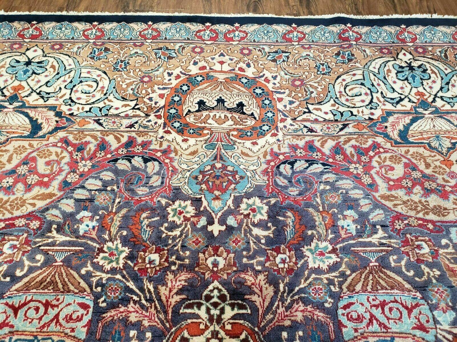 10' X 12' Vintage Handmade Persian Kashmar Animal Pictorial Wool Rug - Light Blue, Blue, and Red Carpet - Jewel Rugs