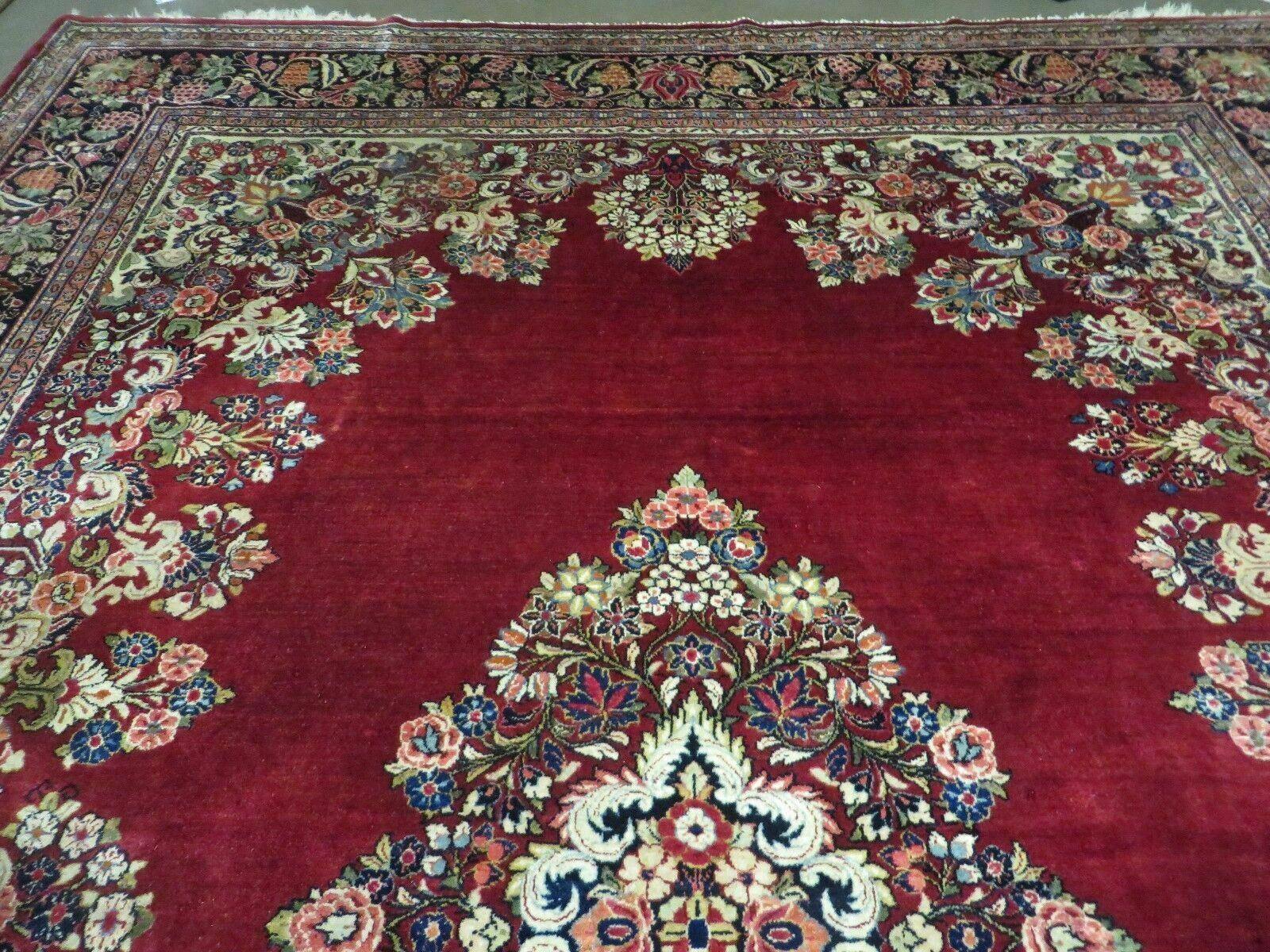 Persian Rug 10x13 Sarouk Carpet, Open Field Medallion, Red Blue Beige, Wool Hand Knotted Antique 10 x 13 Persian Rug - Jewel Rugs