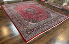 Large Persian Kashan Rug 10x13, Red Navy Blue, Allover Floral Medallion & Corner Design, Handmade Wool Oriental Carpet, Antique Traditional Rug - Jewel Rugs