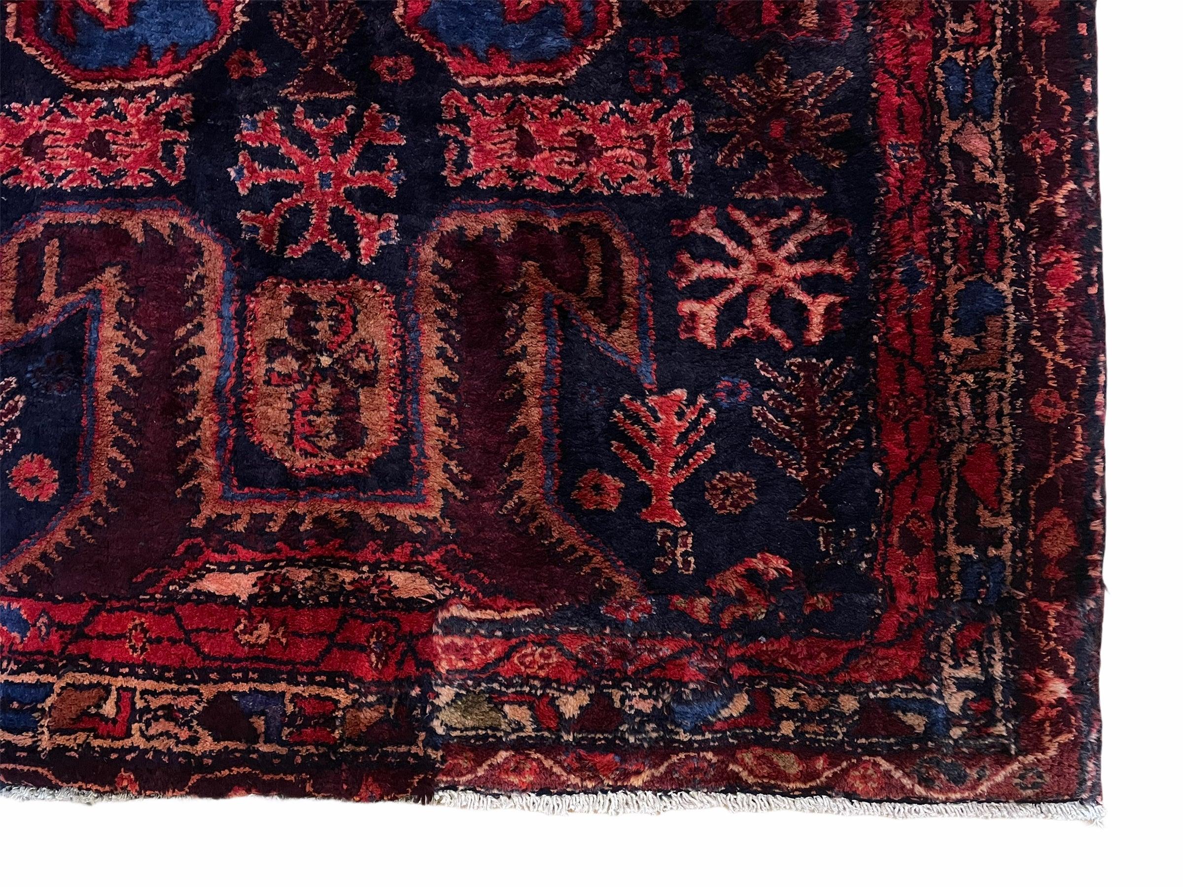 4 X 6 Antique Handmade Wool Tribal Hand-Knotted Rug Geometric Blue Red Veg Dyes - Jewel Rugs