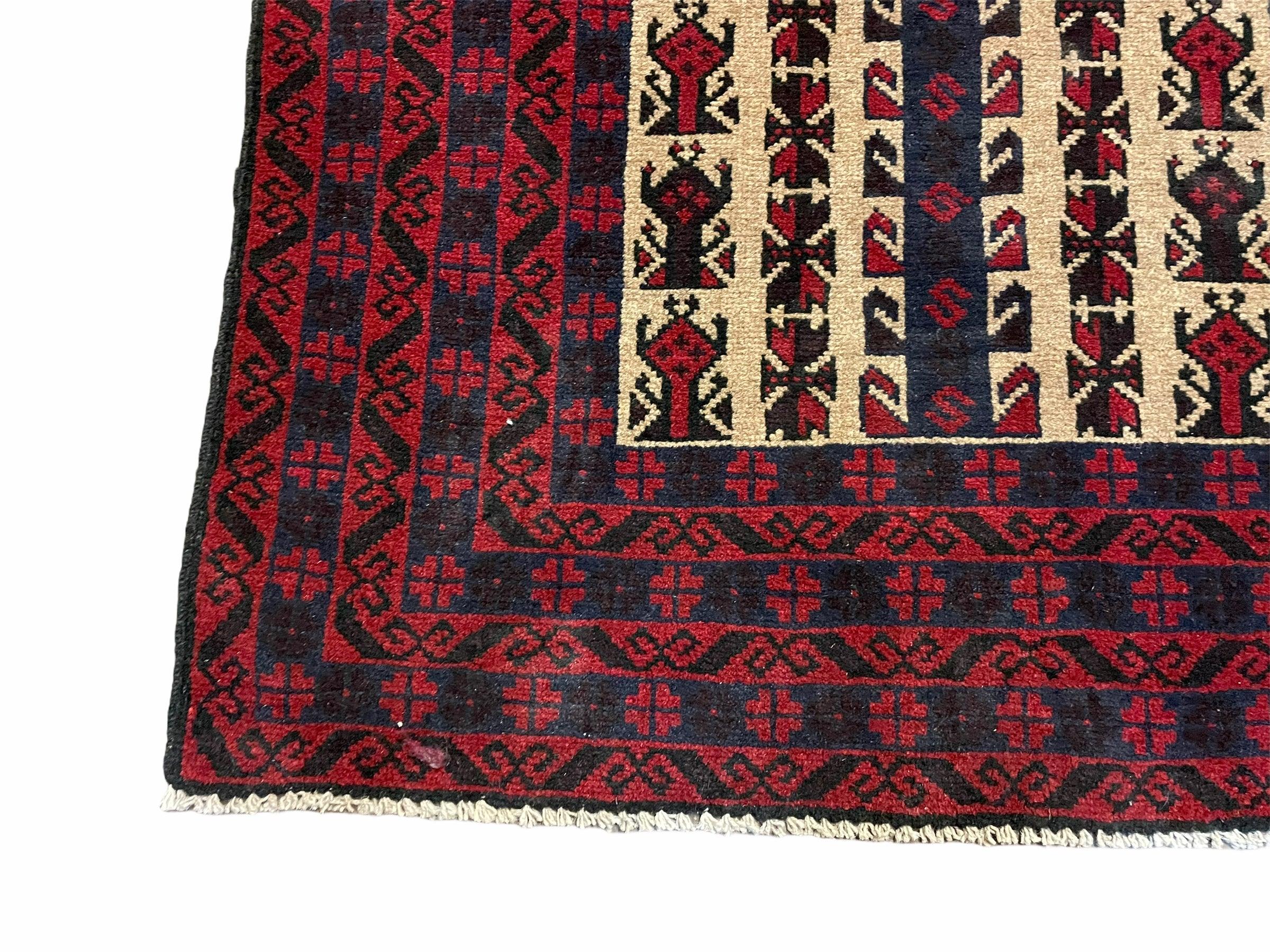 3x5 New Handmade Tribal Rug Afghan Rug Prayer Rug Balouch Wool Rug Red Black Tan - Jewel Rugs