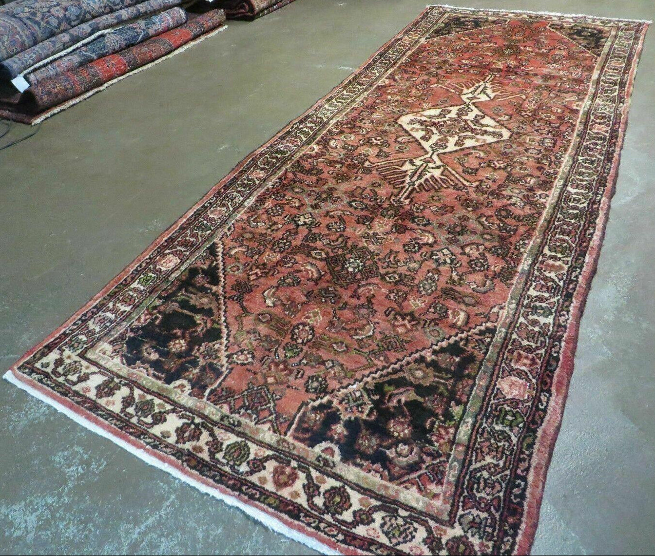 3' 8" X 10' 2" Antique Handmade India Floral Wool Runner Rusted Red Rug # 132 - Jewel Rugs