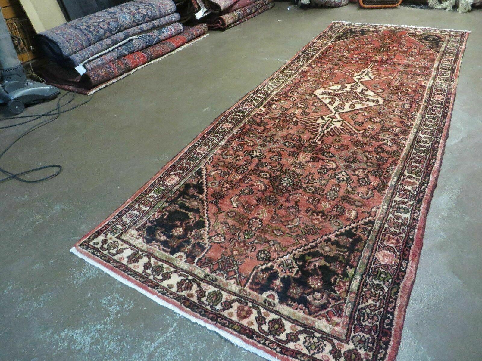 3' 8" X 10' 2" Antique Handmade India Floral Wool Runner Rusted Red Rug # 132 - Jewel Rugs