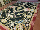 9' X 12' Vintage Handmade French Design Needlepoint Wool Rug Flat Weave Black - Jewel Rugs