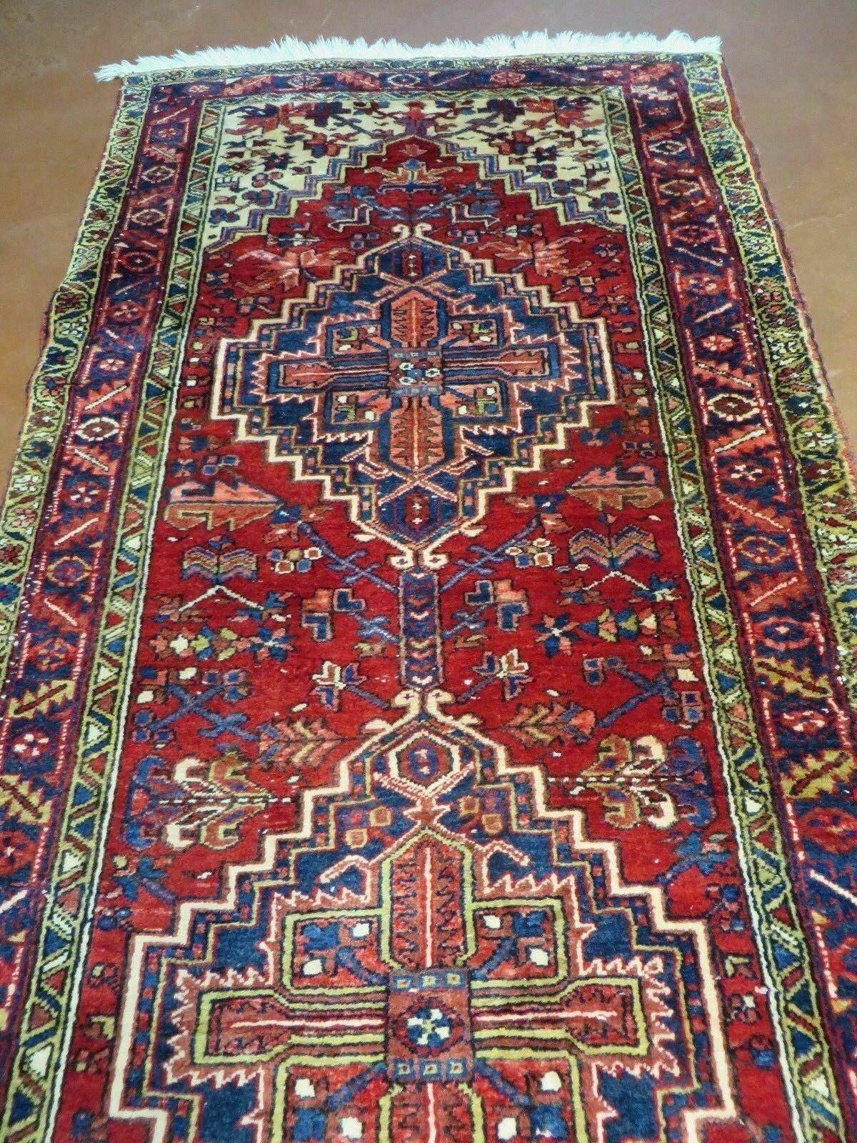 3' 9" X 10'8" Vintage Handmade Turkish Wool Runner Rug Red Nice - Jewel Rugs