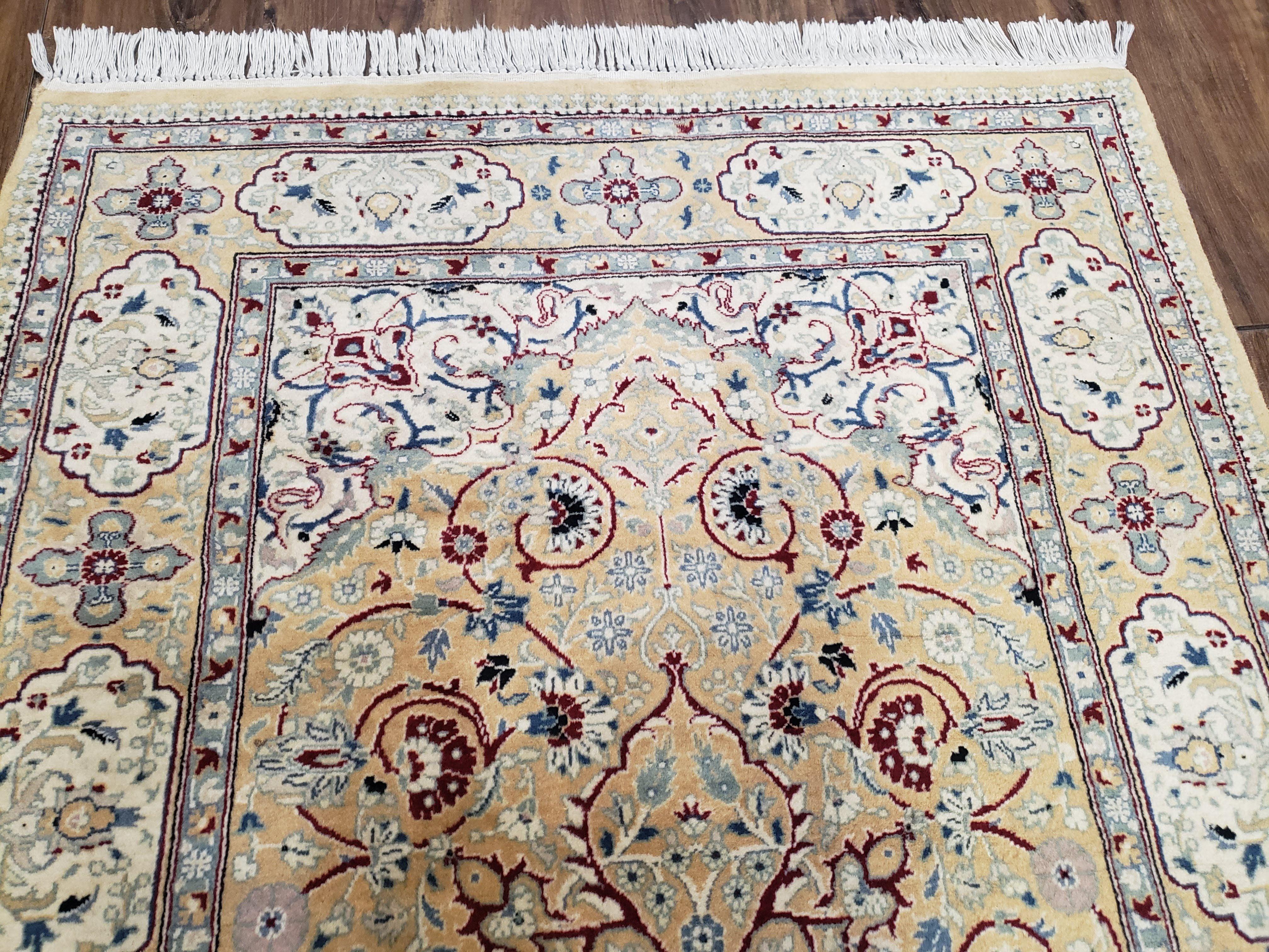 Pak Persian Rug 3x5 ft, Cream Ivory Blues, Light Colors, Hand Knotted Fine Oriental Carpet, Wool Area Rug, Floral, Traditional Rug 3 x 5 - Jewel Rugs