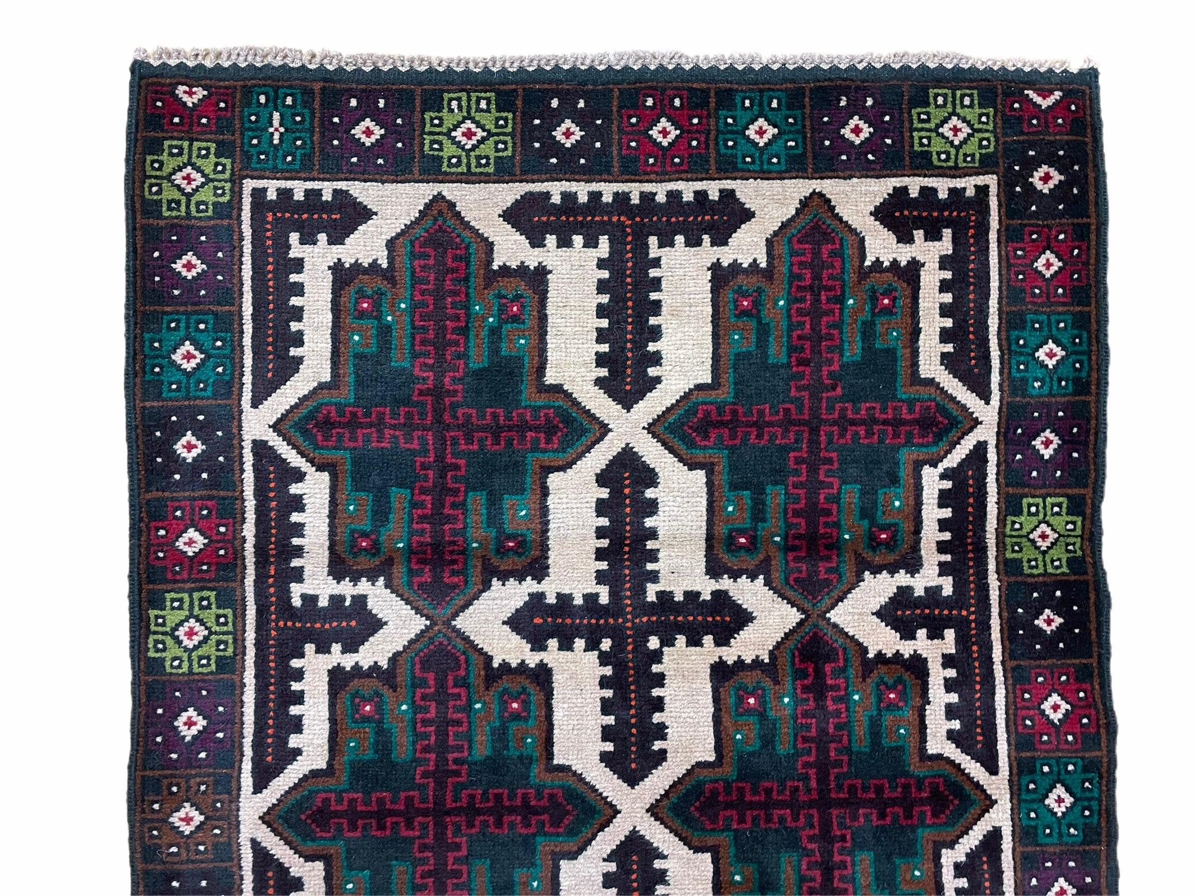 3 X 4.4 Vintage Handmade Tribal Wool Rug Balouchi Rug Afghan Rug Red Beige Green - Jewel Rugs