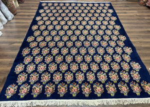 Persian Rug 9x12, Authentic Hand Knotted Carpet, Repeated Floral Motif Garden of Eden, Navy Blue Wool Rug 9 x 12, Semi Antique Kirman Rug - Jewel Rugs