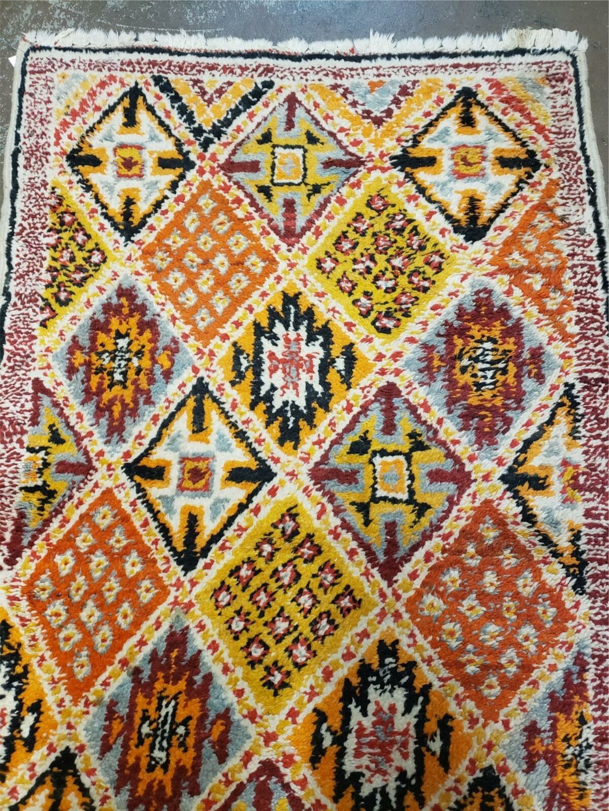 Moroccan Rug 3x5 Vintage Handmade Tribal Rug, Colorful Rug, Orange Yellow Red, Boujad Rug, Boho Beni Ourain Checkered Panel Wool Rug, Berber - Jewel Rugs