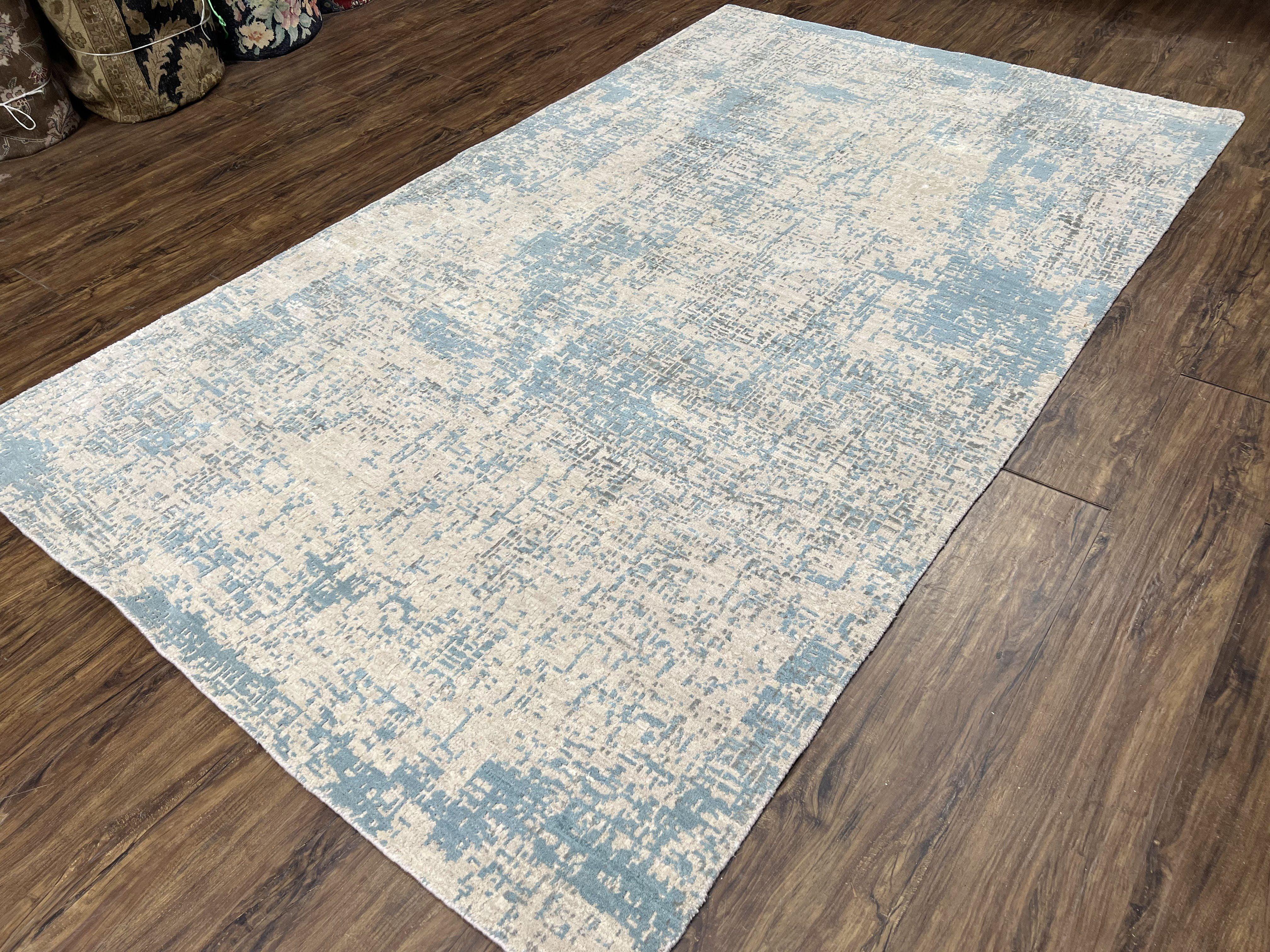 Modern Tibetan Rug 5x8 ft Light Blue and Gray Carpet, Contemporary Wool Rug, Handmade Nepali Rug, Raised Pattern, Tibet Area Rug, Nepal Rug - Jewel Rugs