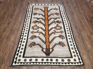 Unique Vintage Gabbeh Tree of Life Rug, Gray, Hand-Knotted, 4'3" x 7' 4" - Jewel Rugs