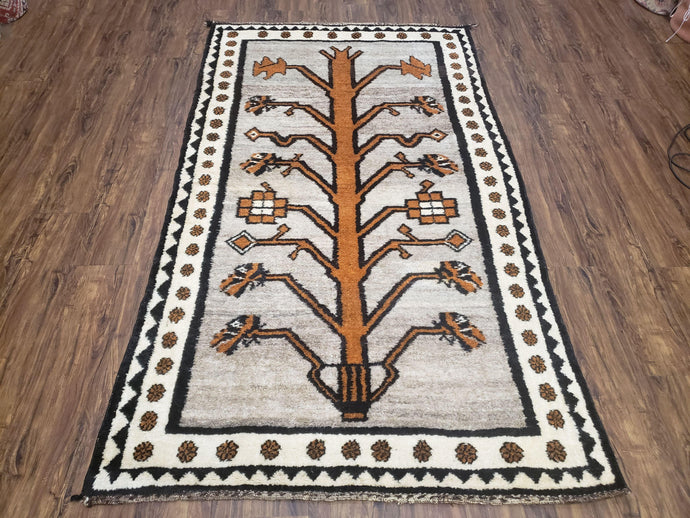 Unique Vintage Gabbeh Tree of Life Rug, Gray, Hand-Knotted, 4'3