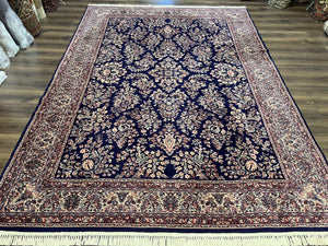 Karastan Kara Mar Rug 8.2 x 11.6, Navy Sarouk, Belgium Power Loomed Persian Design Carpet, 100% Worsted Wool Pile, Vintage Karastan 300-1006 - Jewel Rugs