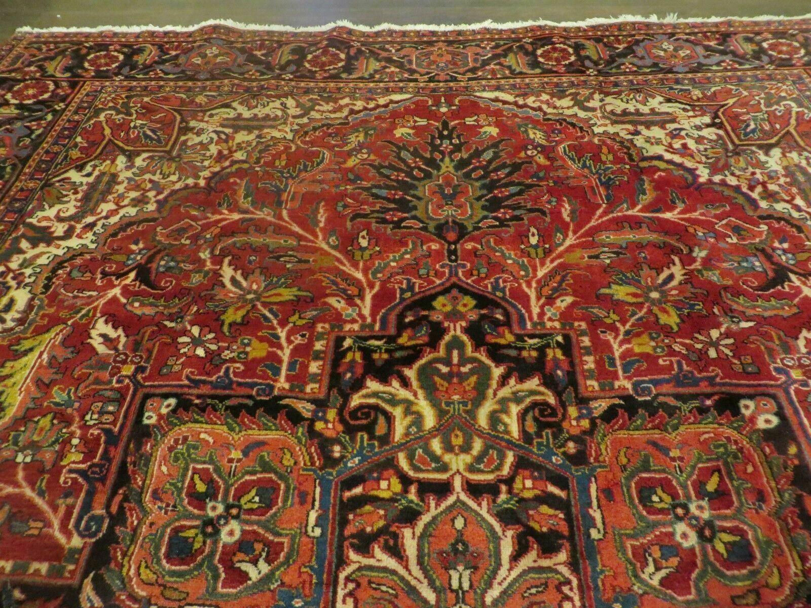 9' 5" X 12' 7" Handmade Perian Geometric Design Heriz Serapi Oriental Wool Rug Hand-Knotted Red Top Quality Veg Dyes - Jewel Rugs